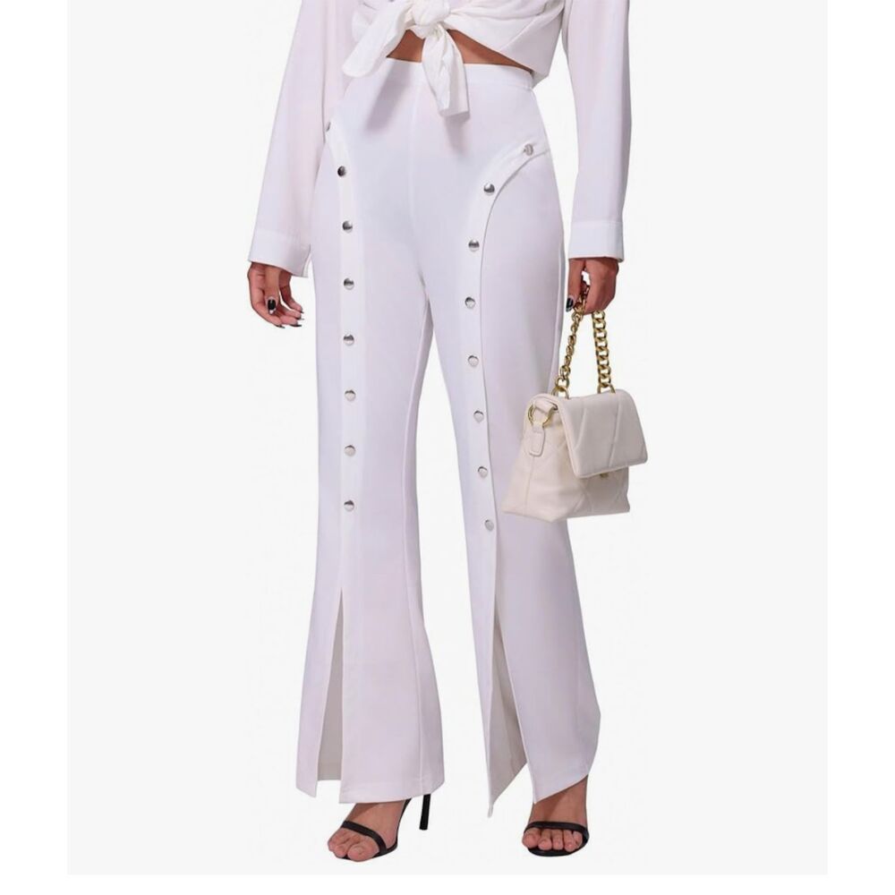 💜high waisted bootcut stretchy pull on dress pants white size med